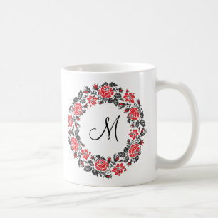 Kreuzstich-Rote Rosen Circle Monogram Tasse