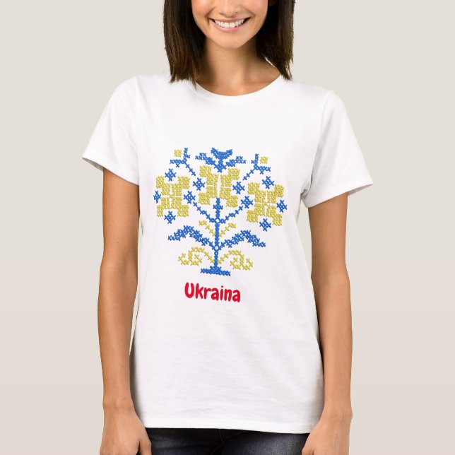 Kreuzstich , Stickerei im ukrainischen Stil T-Shirt (Vorderseite)