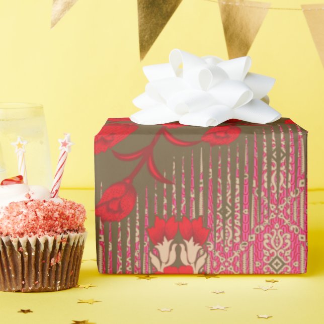 Kreuzstickermuster mit roten Blume und Reben Geschenkpapier (Geburtstagsparty)