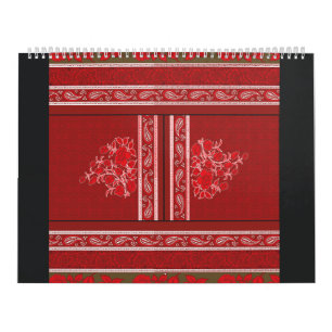 Kreuzstickermuster mit roten Blume und Reben Kalender