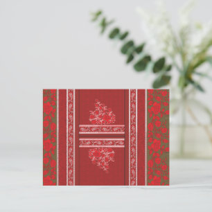 Kreuzstickermuster mit roten Blume und Reben Postkarte