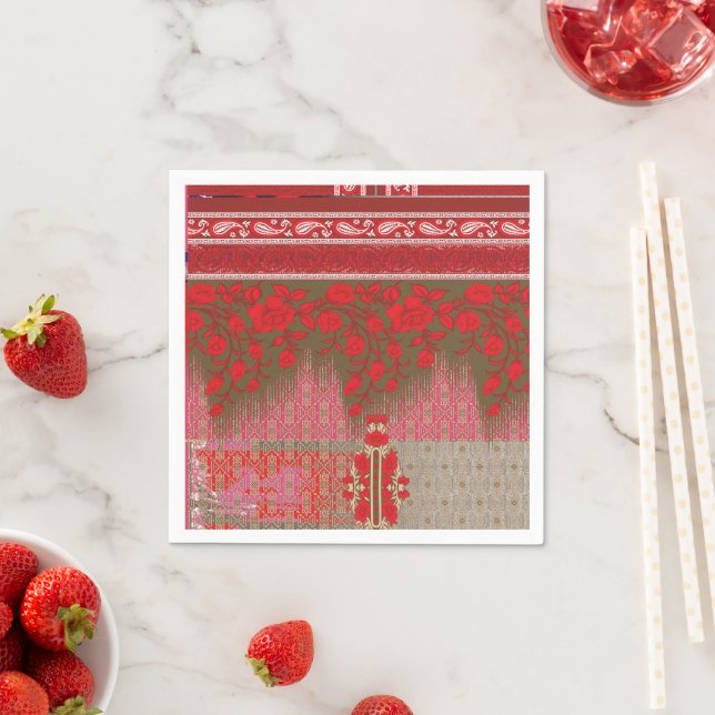 Kreuzstickermuster mit roten Blume und Reben Serviette (Beispiel)