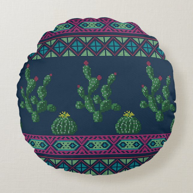 Kreuzstickerstickerei der Blume Kreuzstich Rundes Kissen (Vorderseite)