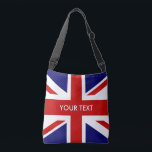 Kreuztasche mit Britischer Flagge Tragetaschen Mit Langen Trägern<br><div class="desc">Custom British Union Jack Fahne Kreuzkörpertasche für Männer, Frauen und Teenager. Englisches Stolz-Accessoire. Anpassbare Hintergrundfarbe. Patriotisches Design für Großbritannien Großbritannien GB Großbritannien England. Coole modische Accessoires. Stilvolle Taschen für Schulbücher, Büros, Reisen, Sport, Shopping, Lebensmittel und vieles mehr. Auch als Totbeutel erhältlich. Überall auf Doppelseite mit personalisiertem Namen, lustigem Zitat oder...</div>
