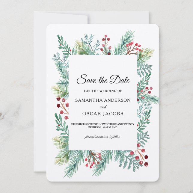 Krfat Winter Leaf Rahmen Greenerie Save the Date (Vorderseite)