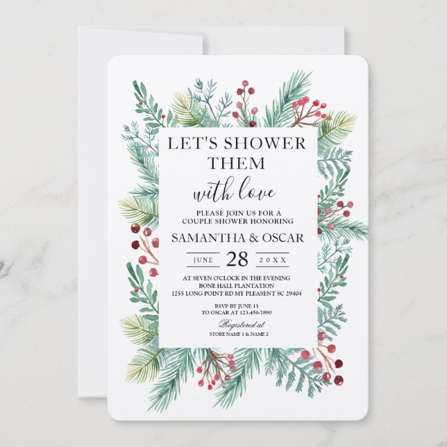 Krfat Winter Leaf Rahmen Grüne Einladung (Vorderseite)