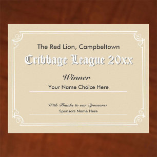 Kribbage Wettbewerb Gewinner-Zertifikat Poster