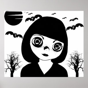 Kribbele Goth Child Bats Mond Halloween Art Poster