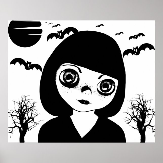Kribbele Goth Child Bats Mond Halloween Art Poster (Vorne)