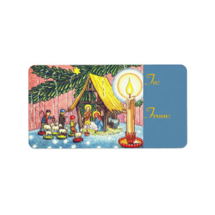 Kribbeln unter den Aufklebern für das Baumgeschenk Adressaufkleber