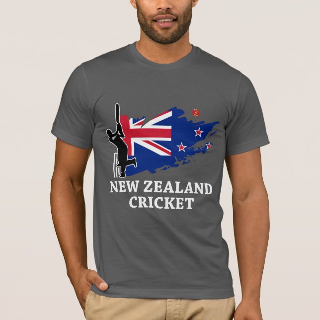 Kricket-Neuseeland-Flaggen-Schwarz-Kappen T-Shirt (Vorderseite)