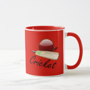 Kricket-Schläger und -Ball, beschriftet, Tasse