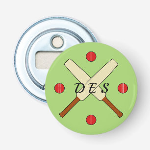 Kricket überkreuzte Fledermäuse personalisiert grü Flaschenöffner