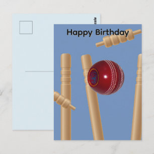 Kricketball und Stumps, Geburtstagspostkarte Postkarte