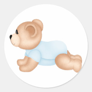 Kriechende Baby-Teddybär-Aufkleber:: Blau Runder Aufkleber