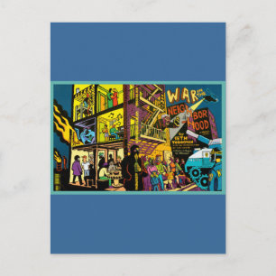 Krieg in der Nachbarschaft Cartoon Art Postkarte