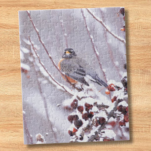 Krieger amerikanischer Robin im Winter Puzzle