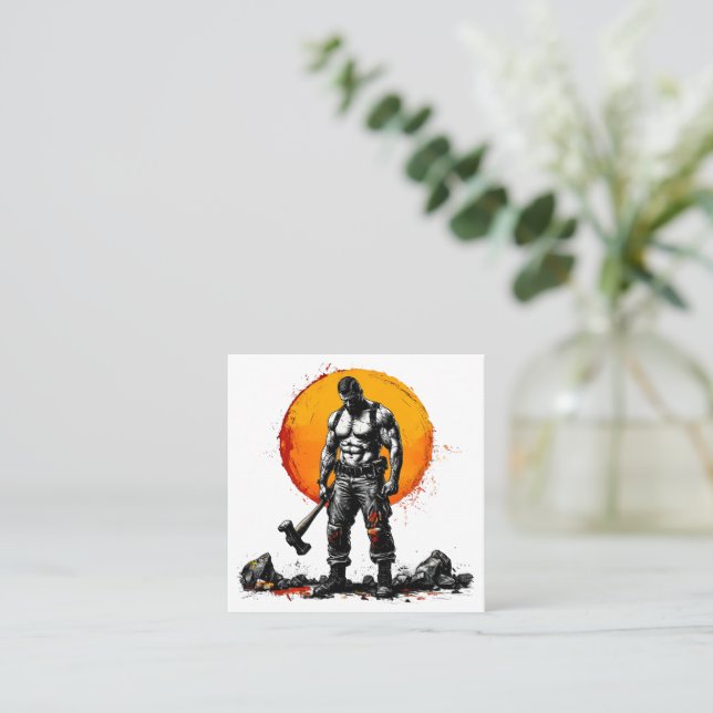 Krieger-Barbar mittelalterliche Fantasy Business C Quadratische Visitenkarte (Stehend Vorderseite)