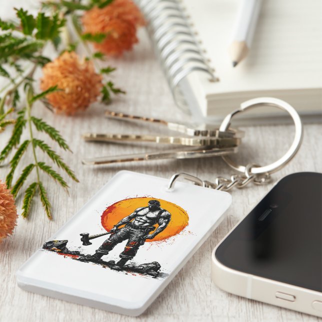 Krieger barbarische mittelalterliche Fantasie Humm Schlüsselanhänger (Vorderseite rechts)