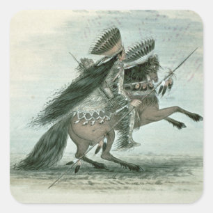 Krieger des Krähen-Stammes (w/c auf Papier) Quadratischer Aufkleber