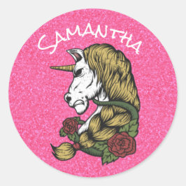 Krieger-Einhorn-Party Rosa Runder Aufkleber