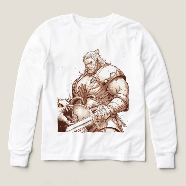 Krieger steht über Monster-T-Shirt (Design Vorderseite)
