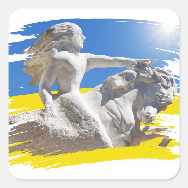 Krieger Ukraine Präsident Zelenskyy & Flag Quadratischer Aufkleber (Vorderseite)