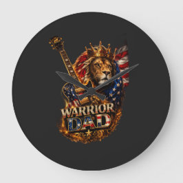 Krieger-Vater-Löwe-Amerikanische-Flagge-Gitarre  Große Wanduhr