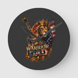 Krieger-Vater-Löwe-Amerikanische-Flagge-Gitarre-T- Runde Wanduhr
