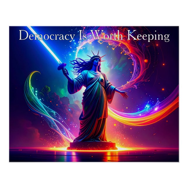 Kriegerin Lady Liberty Demokratie ist es wert, bew Poster (Vorderseite)