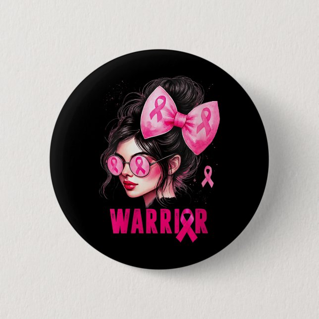 Kriegerin Mädchen Rosa Brustkrebs Frauen Button (Vorderseite)