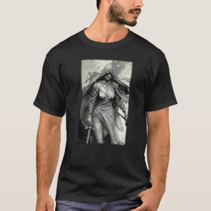 Kriegerin Mädchen Schwert Vintage Weiß Schwarz 2 T-Shirt