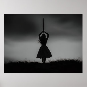 Kriegerische Silhouette unter Sturmfluten Poster