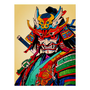 Kriegerischer Samurai-Krieger – Farbiger japanisch Poster