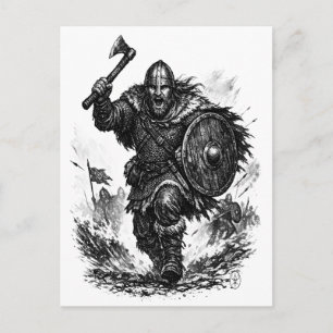 Kriegerischer Wikingeransturm – Tintenschlacht Postkarte