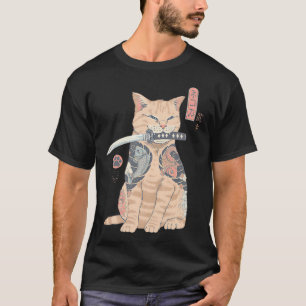 Kriegerkatze Samurai Kat Tattoo Kunst T-Shirt