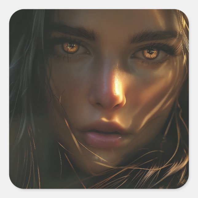 Kriegermädchen im Dschungel 1 Quadratischer Aufkleber (Vorderseite)