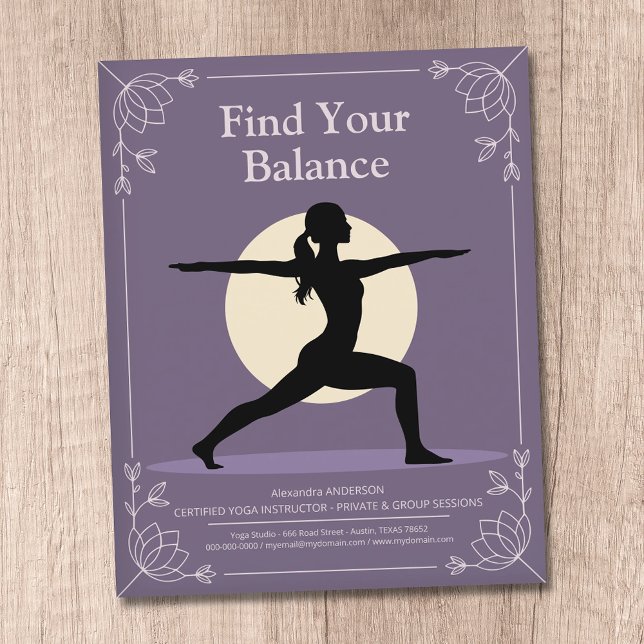 Kriegerpose - Yoga-Lehrer mit Lotusblumen Flyer (Warrior Pose - Yoga Instructor with Lotus Flowers Flyer)