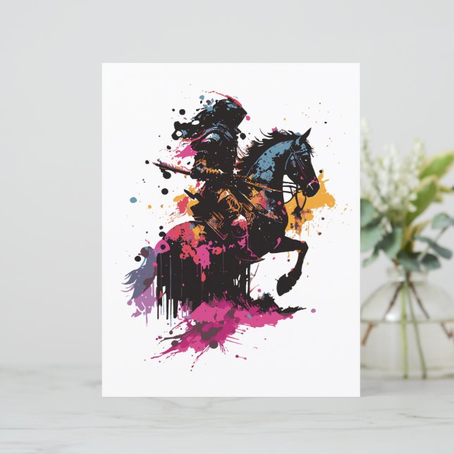 Kriegerreiten in Aquarell (Stehend Vorderseite)