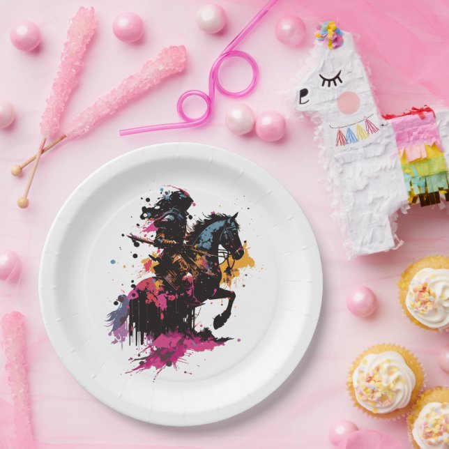 Kriegerreiten in Aquarell Pappteller (Party)