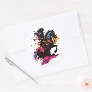 Kriegerreiten in Aquarell Runder Aufkleber