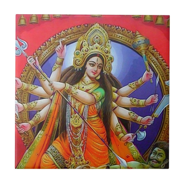 Kriegers-Göttin Durga Shakti Fliese (Vorderseite)