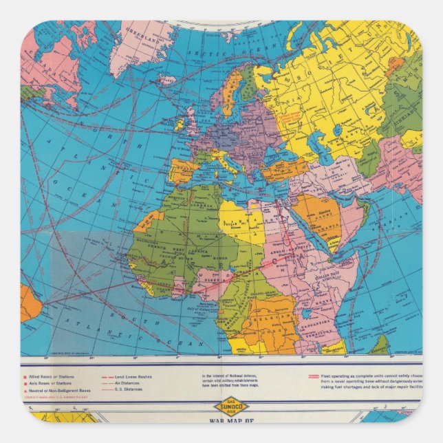 Kriegsplan Atlantik, Eurasien, Afrika, Pazifischer Quadratischer Aufkleber (Vorderseite)