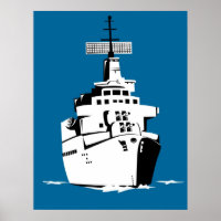 Kriegsschiff der Marine mit Großwaffenplakat