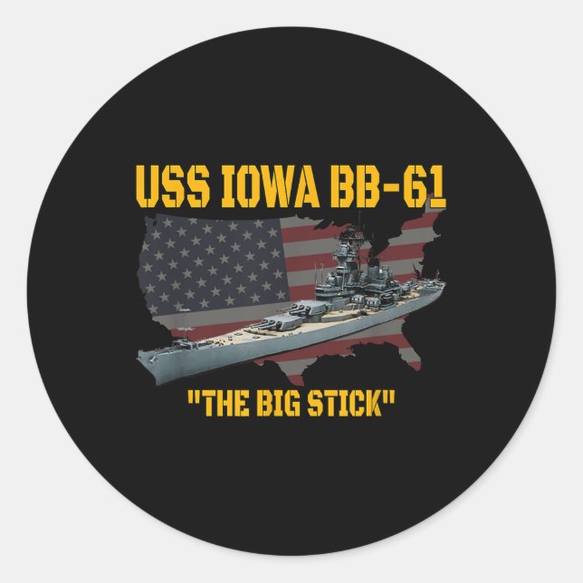 Kriegsschiff Uss Iowa &amp; WW2 Bb-61 Batt Runder Aufkleber (Vorderseite)