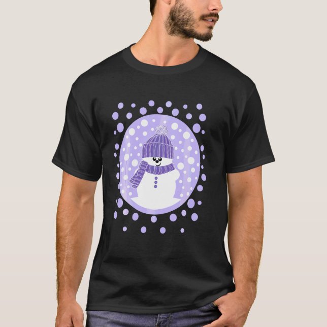 Krimbles Fun Dotty Snowman mit Lilac Wooly Hat A T-Shirt (Vorderseite)