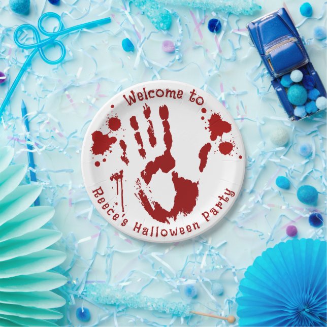 Kriminalszene Bloody Handprint Blut geteilt Pappteller (Party)
