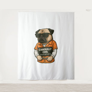 Kriminell Cooler Pug – Lustiges Mugshot-Hund-Desig Wandteppich