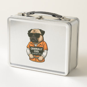 Kriminell cooler Pug � Lustiges Mugshot-Hunde-Desi Metall Brotdose
