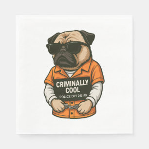 Kriminell Cooler Pug � Lustiges Mugshot-Hunde-Desi Serviette